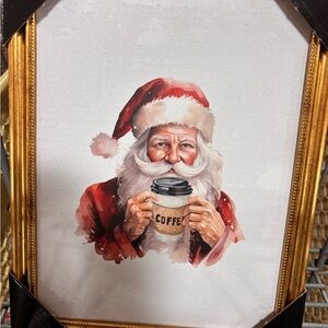 Santa Claus Coffee Art in Gold Frame